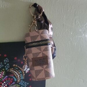 Checkered Tan and Brown Keychain Bag